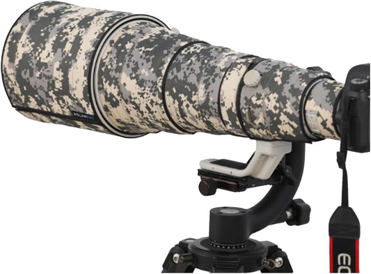 Rolanpro Lens Cover, Camouflage Coat for Canon EF 500mm F4 L IS II USM, Triple Layer Protection, Gray Digital Camo, Modern