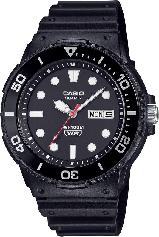 Casio MRW-230H Analog Men's Wristwatch, Water Resistant to 322.8 ft (100 m), Aluminum, Rotating Bezel, Day, Date, Calendar, Day/Date, Black