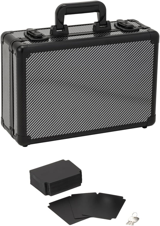 Trading Card Case [Genuine] Choose from 3 Colors with Keys, Reinforced Aluminum, ABS Resin, Stainless Steel Guard, Storage Case, Attache Case, Up to 2,800 Sheets for Storage, Storage, Carrying (Carbon