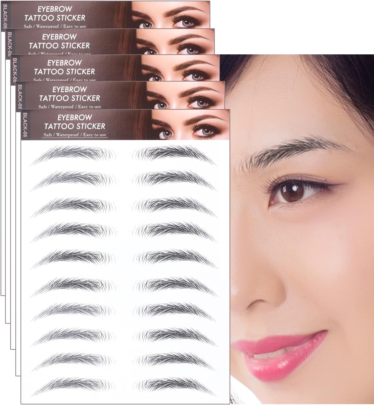 HIYE BLACK-06 Eyebrow Stickers, 60 Pairs of Eyebrow Stickers, Natural 6d Eyebrow Stickers, Time-saving, Symmetrical, Eyebrow Tint, Unisex, Easy, Eyebrow Decals, Women's, Men's, Eyebrow Attachment,