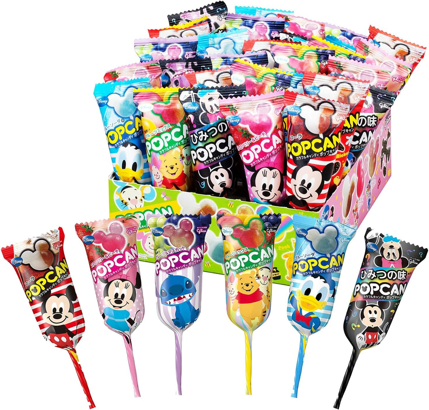 Popcan Colorful Candy 1 Box (6 Varieties 30 Sticks Set) Disney Glico Candy Lollipop Disney Mickey Mouse