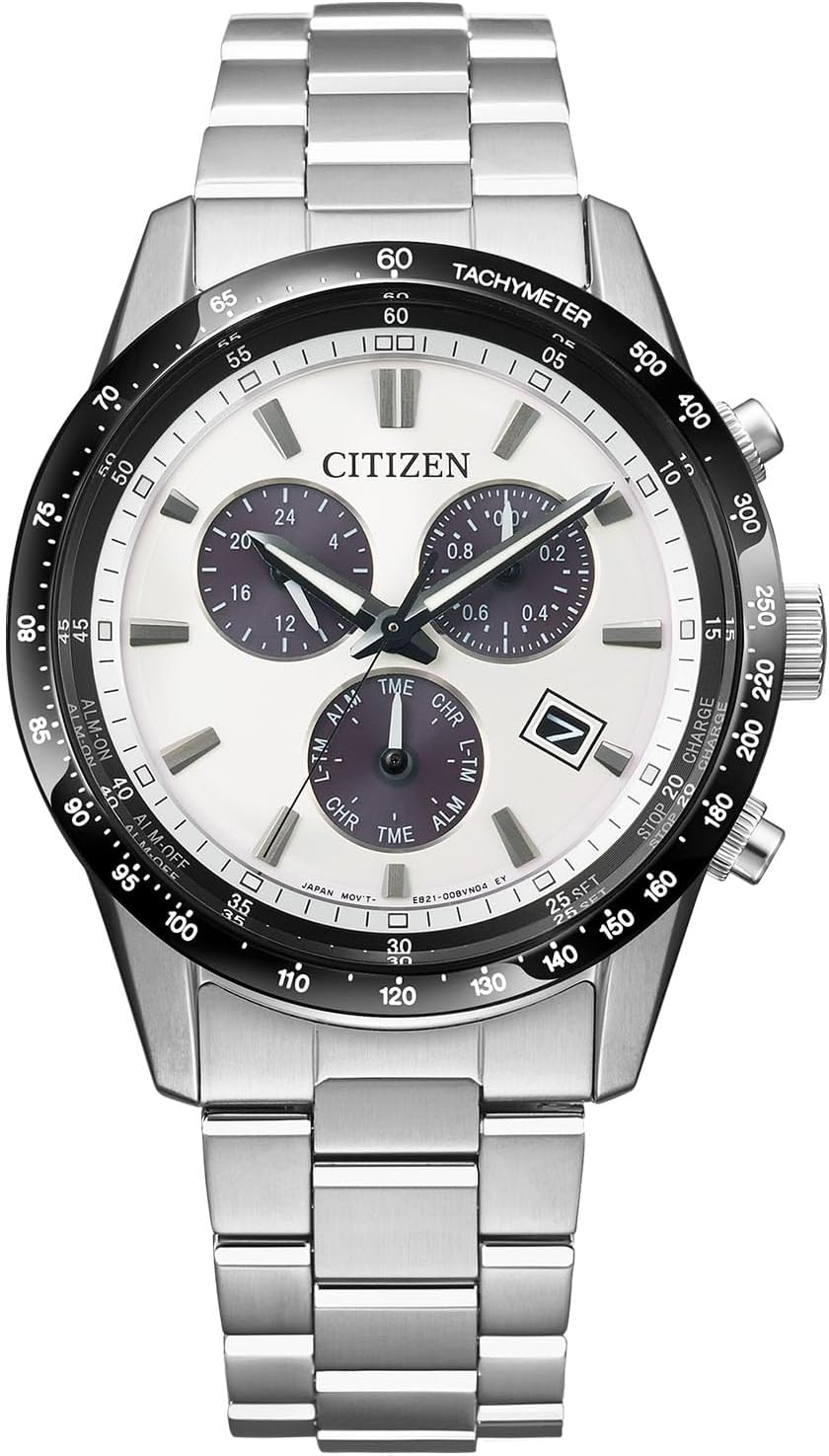 Citizen BL5614 Solar Powered Eco-Drive Chronograph Waterproof Wristwatch, white, Bracelet Type