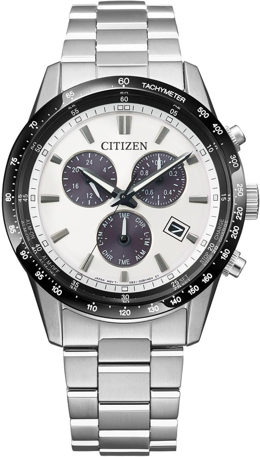 Citizen BL5614 Solar Powered Eco-Drive Chronograph Waterproof Wristwatch, white, Bracelet Type