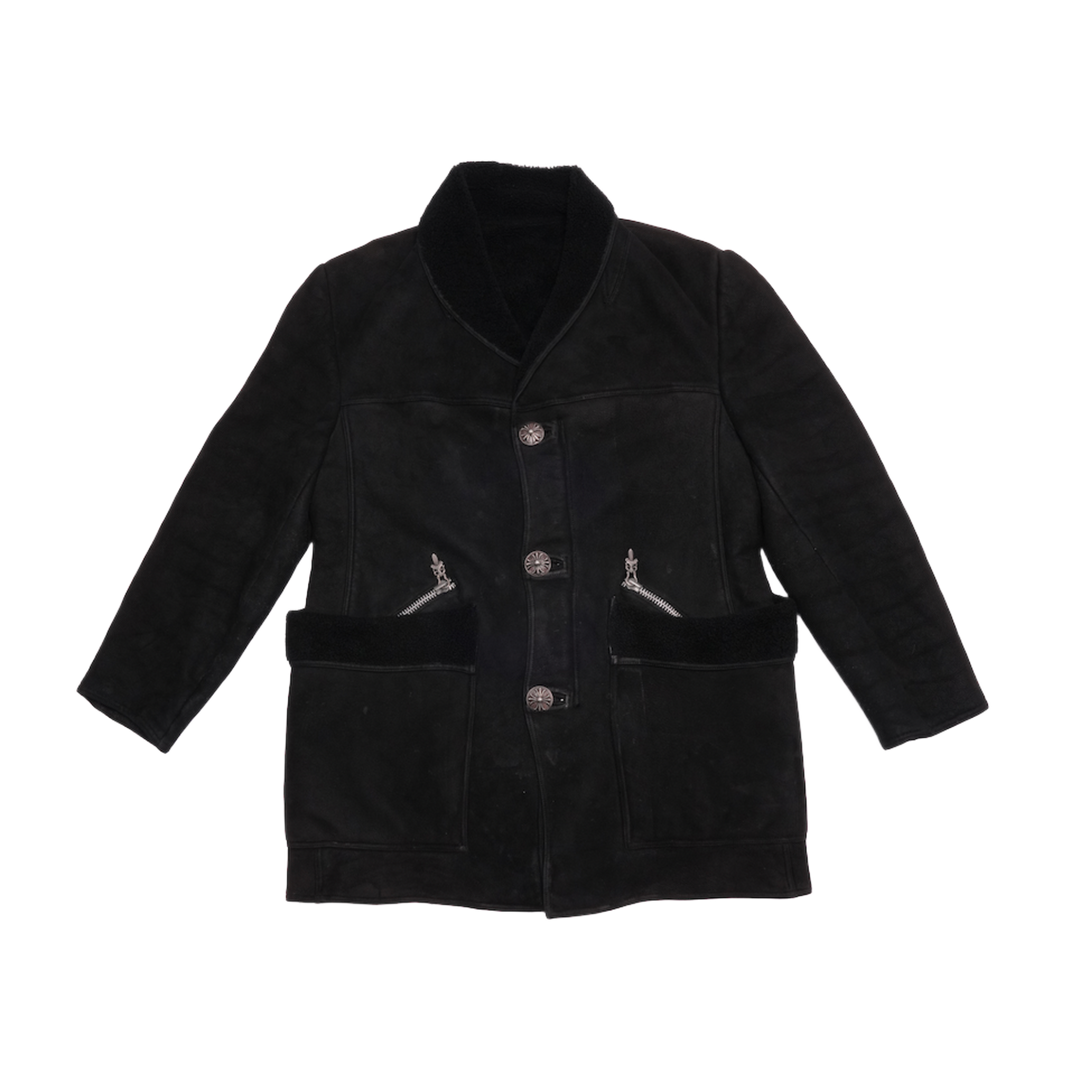 CHROME HEARTS 'SUEDE NUBUK LEATHER' ZIP UP BUTTON SHEARLING JACKET