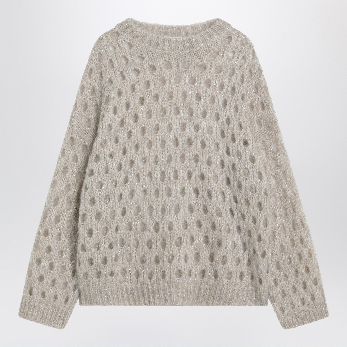 Brunello Cucinelli Beige Openwork Mohair Blend Sweater - Image 1