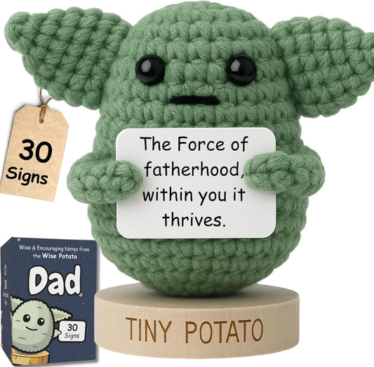Regalos para papá de hijo y hija - Crochet positivo hecho a mano de Baby Yoda con 30 señales divertidas - Yoda mejor papá de Star Wars, regalo de cumpleaños para esposo, padrastro - Idea de regalo de