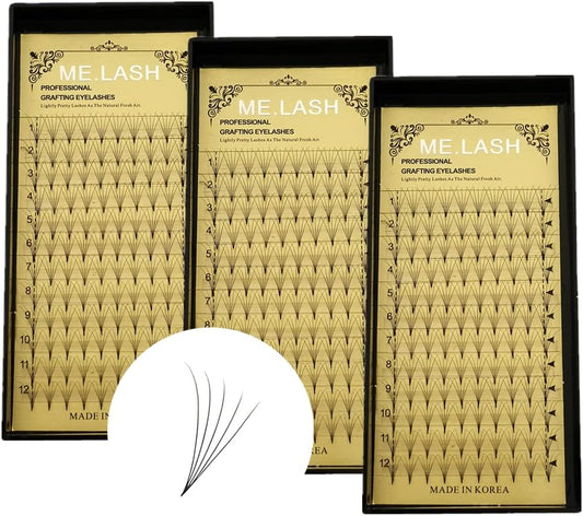 ME.LASH 3 Boxes Eyelash Extensions 5D 0.07mm C/D Curl 5D Volume False Eyelashes 9mm-14mm Soft Premade Fan Eyelashes (C-0.07-12mmx3)