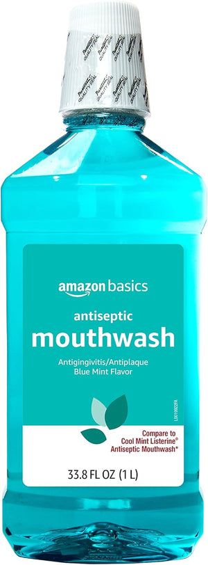 Basics Enjuague bucal antiséptico, menta azul, 1 litro, 33.8 onzas líquidas, 1 paquete (anteriormente Solimo)
