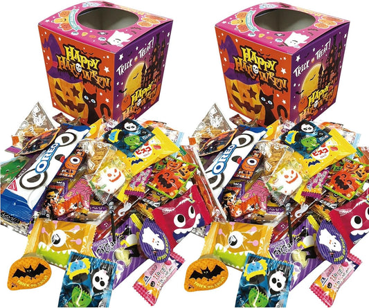 Halloween Snacks, Halloween Limited Package, Includes 120 or More Sweets, Large Capacity, 2 Doses, Halloween What’s Out Box Set, Assorted Sweets, Wrapped, Individual Packaging