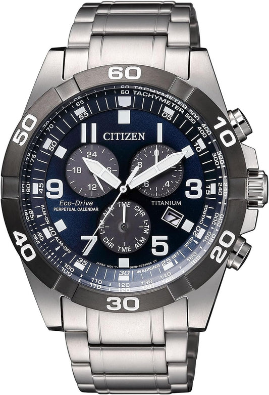 Citizen Men's Watch Solar Powered Eco-Drive, Water Resistant to 10 ATM, Popular Overseas Model, navy, Bracelet Type