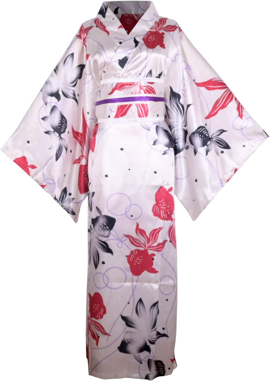 [HONGFU] Japanese Kimono Costume Floral Geisha Yukata Long Robe Asian Traditional Masquerade Bathrobe Pajama Belt Costume