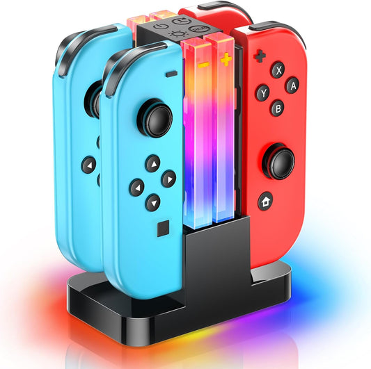 Switch & Switch 2024 New Model for Organic EL Joy-Con Charging Stand, RGB Light, 6 Modes Switching, Timing Function, Overcharge Prevention, USB-C Cable Included