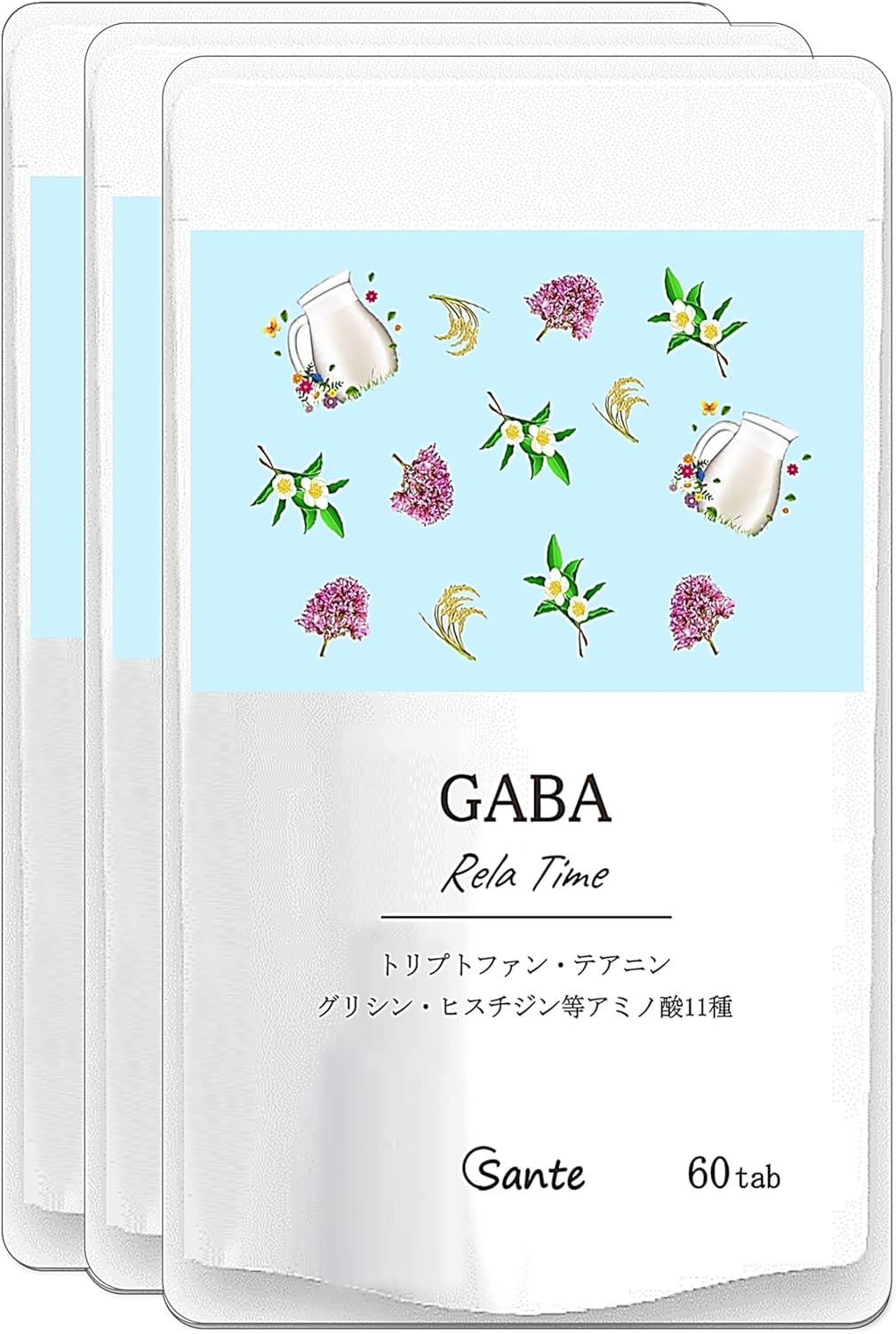 Nippon Sante Relax Time Supplement, Made in Japan, GABA Tryptophan, Theanine, 11 Types (60 Tablets x 3 Bags)