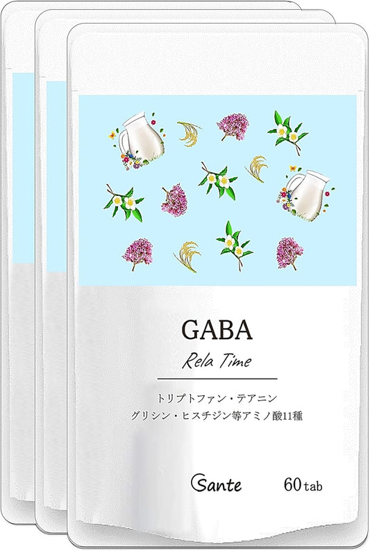 Nippon Sante Relax Time Supplement, Made in Japan, GABA Tryptophan, Theanine, 11 Types (60 Tablets x 3 Bags)