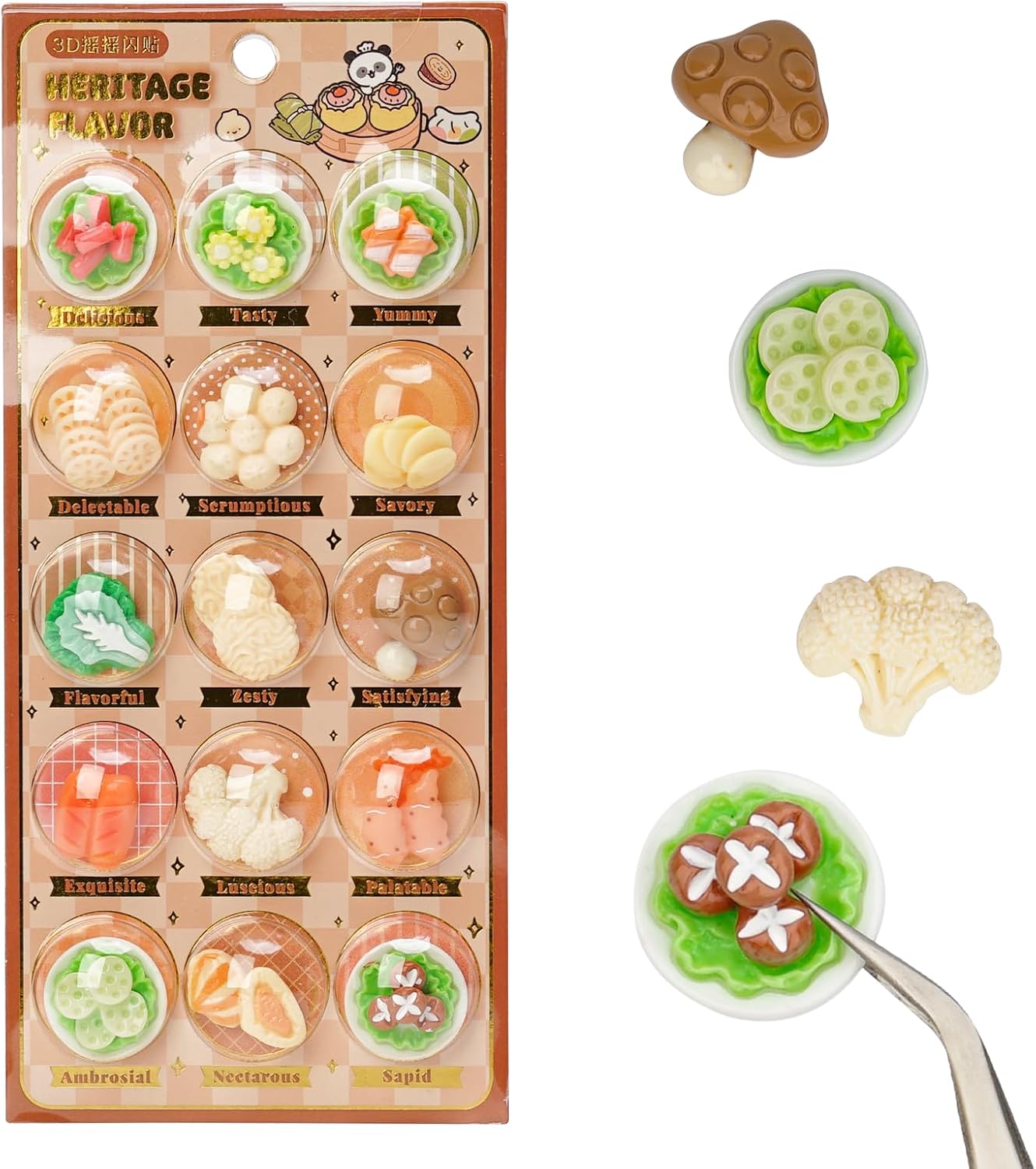 Capsule Seals, 3D, Squishy Style, Decorative Stickers, Food Sample Style, Rice, Sushi Bread, Noodles, Miniature, 15 Designs in 1 Sheet, Diary, Notebook, Smartphone Case, Stationery, Decorative Sticker