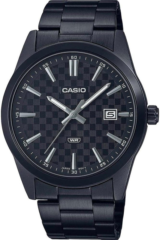 Casio Men's Analog Black Dial Stainless Steel Black Ion Plated Band, Pattern: Black, Bracelet