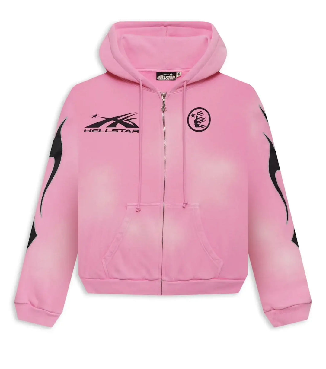 HELLSTAR 'PINK' SPORTS FLAME ZIP UP SWEATSHORT SET