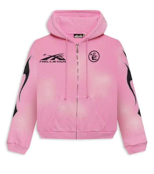 HELLSTAR 'PINK' SPORTS FLAME ZIP UP SWEATSHORT SET