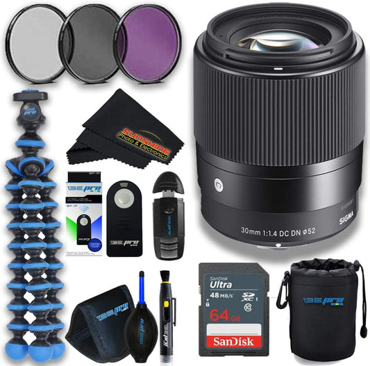 Sigma 30mm f1.4 コンテンポラリーDC DNレンズ Sony E用 サンシャインフォトプロフェッショナルバンドル付き