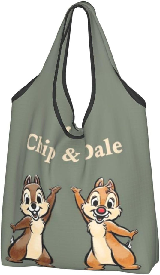 ZOOKISS Chip and Dale Anime Eco Bag, Shopping Bag, Large Capacity, Folding, Compact, Shopping Bag, Lightweight, Shopping Bag, Tote Bag, Convenient Store Goods, Character, Popular, Gift, 1 PC