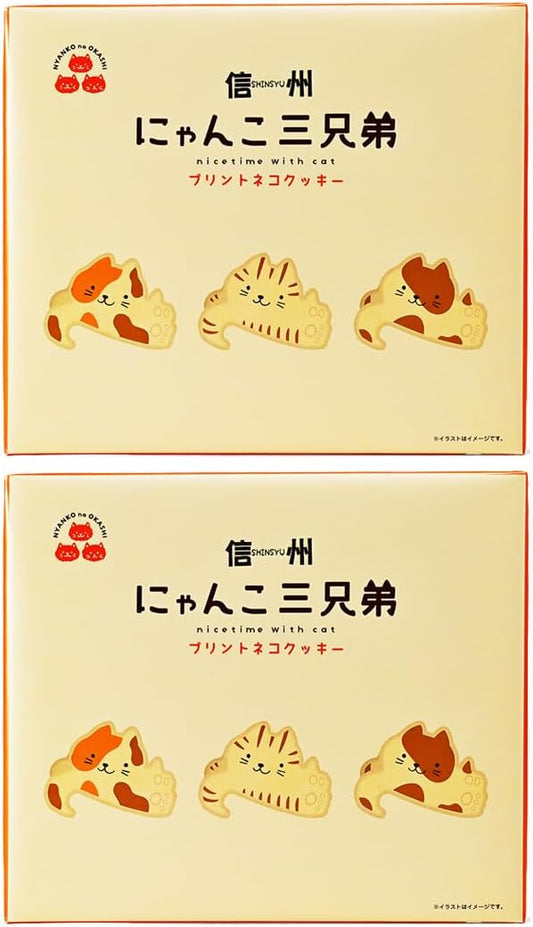Shinshu Nyanko 3 Brothers Toyogami Seika (Shinshu Nagano Souvenir, Sweets, Western Confectionery, Printed Cat Cookies, Cat Cookies, Box of 2)