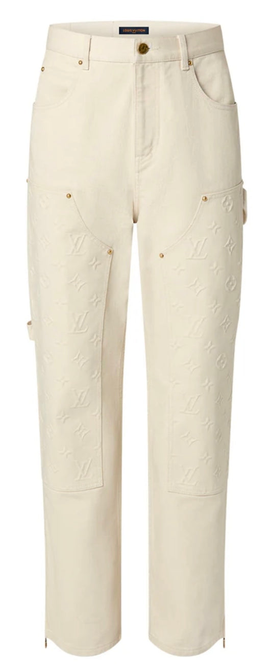 LOUIS VUITTON 'CREAM' MONOGRAM WORKWEAR DENIM CARPENTER PANTS