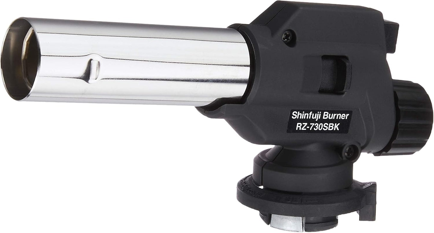 Shinfuji RZ-730SBK Burner Power Torch Gas Burner, Upside Down Use, Roasting, Cooking, Welding, Adjustable Power, Large Diameter 0.9 in (22 mm), Small, Black