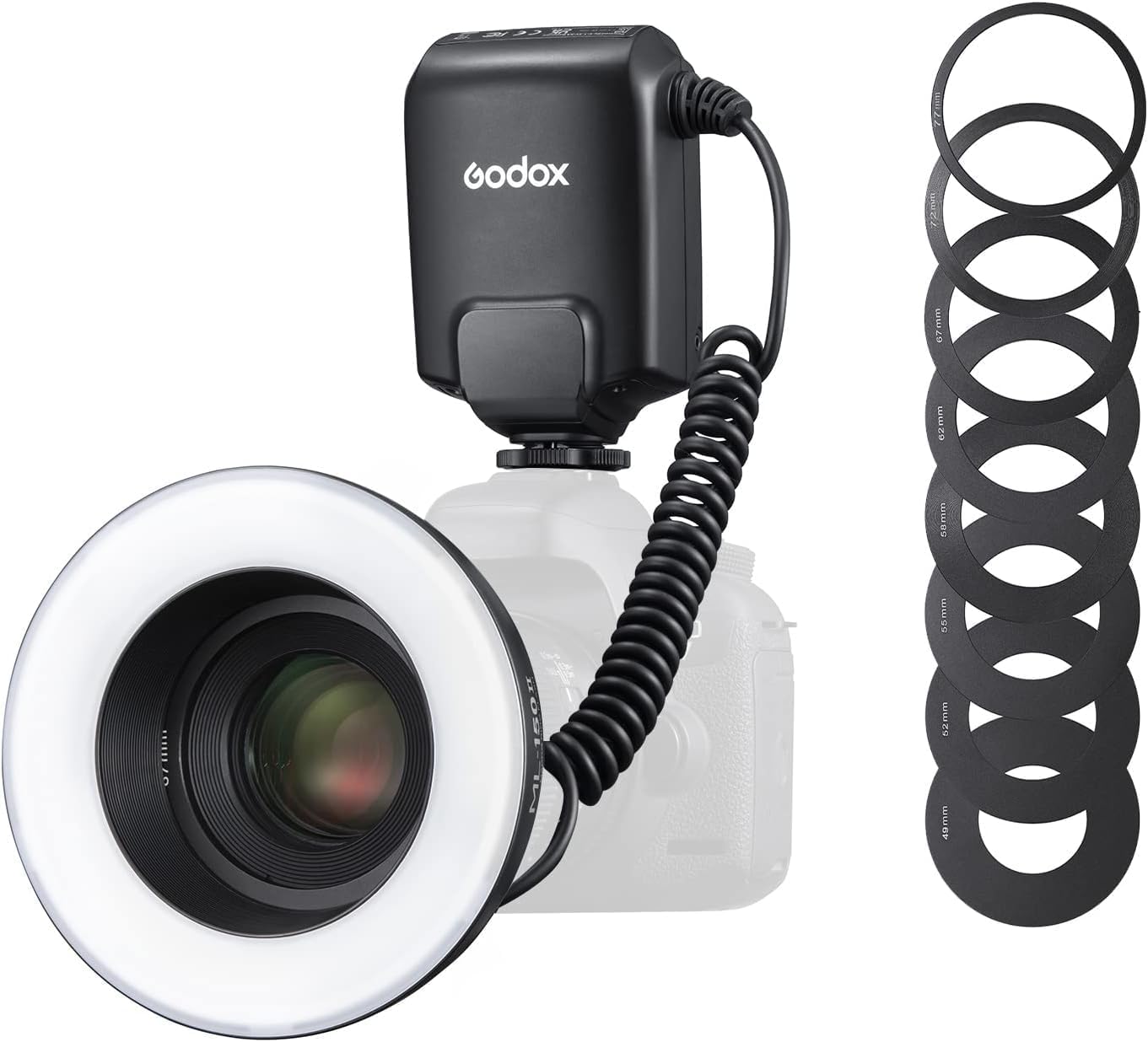 Godox ML-150II Macro LED Ring Flash Speedlite Macro LED Ring Flash Speedlite Macro LED Ring Flash Speedlite Compatible with Sony Canon Nikon Fuji Olympus Panasonic DSLR Camera