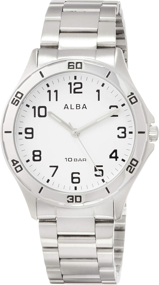 Seiko Watch AQPK409 Men's Wristwatch, Sports, Reinforced Waterproof for Daily Use, 10 ATM, Dome Inorganic Glass, Silver, Dial color - white, Sports Wristwatch, Reinforced Water Resistance (10 ATM),