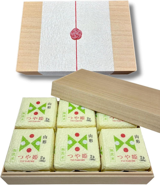 Rice Gift, Yamagata Prefecture Produced, Tsuyahime, No-rinse rice, In presentation box, White rice, 3 cups × 6 pieces, Rice assortment, For gifts, Ochugen, Oseibo, Celebratory return gifts, Gifts