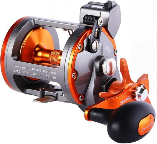 Sougayilang Line Counter Trolling Reel Traditional Level Wind Fishing Reel Thunder LS II 4000R-Right Hand