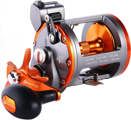 Sougayilang Line Counter Trolling Reel Traditional Level Wind Fishing Reel Thunder LS II 3000L Left Handed