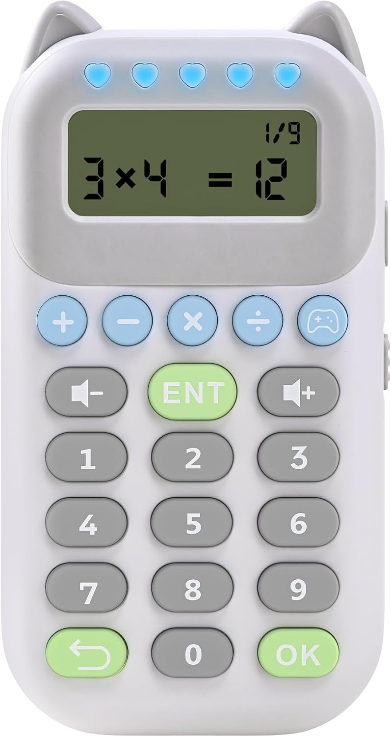 Umimile Arithmetic Drill, For Arithmetic Calculation, Training, Multiplication, Division, Addition, Mini Game, Quiet Mode, Rechargeable, Type-C Cute Cat Shape, Display Included, For Children