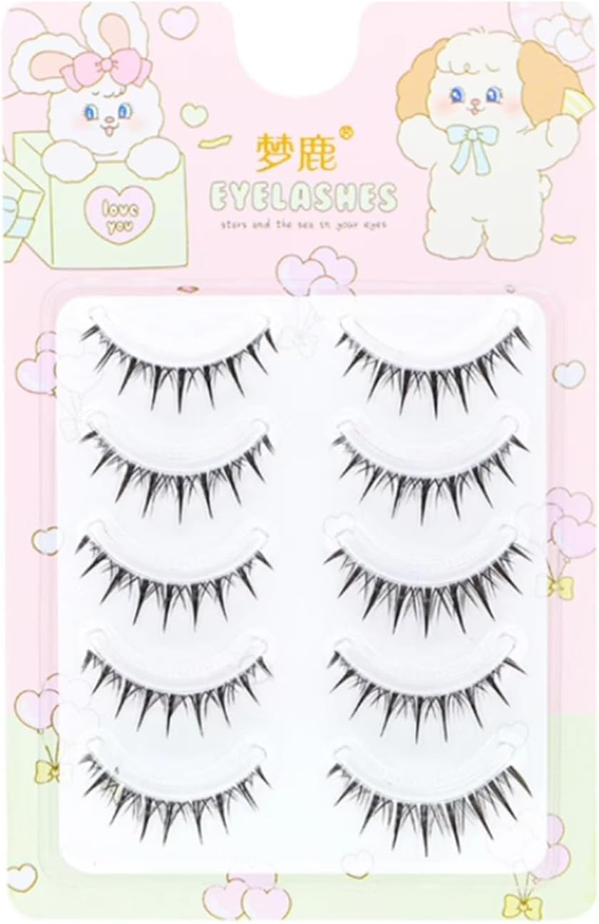 5 Pairs False Eyelashes, Ultra Fine Point, Transparent Axis, 3D Self-Adhesive, Lightweight, No Glue Required, Reusable, Natural, Beginners, Thin Makeup, Everyday Use, Popular, Students (W02)