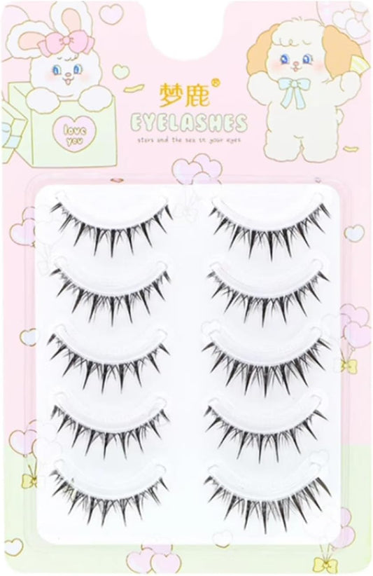 5 Pairs False Eyelashes, Ultra Fine Point, Transparent Axis, 3D Self-Adhesive, Lightweight, No Glue Required, Reusable, Natural, Beginners, Thin Makeup, Everyday Use, Popular, Students (W02)