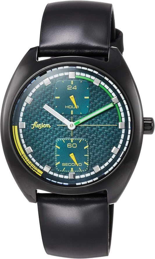 Seiko Watch AFSK403 Fusion 90s Retro Futuristic Color Taste Green Dial Curved Hardlex Wristwatch Reinforced Waterproof for Daily Use (10 ATM) Black, Dial Color - Green, Fashion Future Colorful Taste