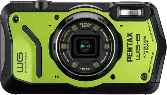 Pentax WG-8 Green Genuine Outdoor Camera, 20 M Waterproof, 20 Megapixels, Wide Angle 1.1 inches (28 mm), 5x Optical Zoom, 6 Multi-Function Ring Lights, Works in Construction and Sites, Equipped with
