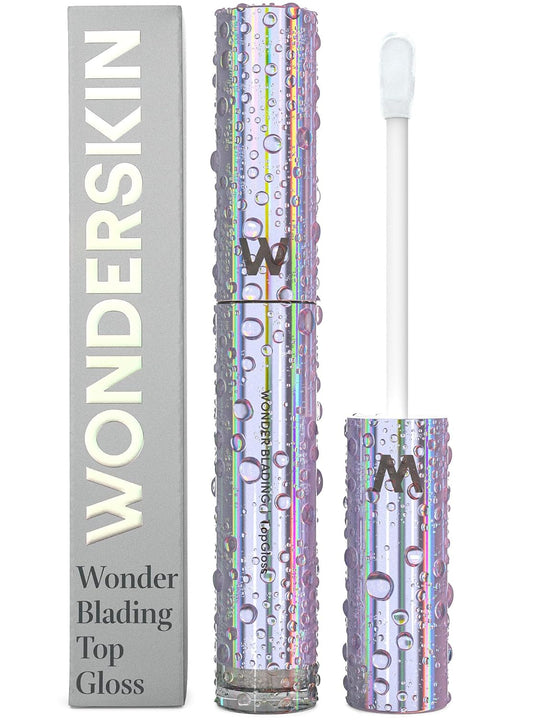 Brillo labial Wonderskin Blading Top Gloss, brillo labial de purpurina transparente, maquillaje labial hidratante y de alto brillo (brillo transparente)