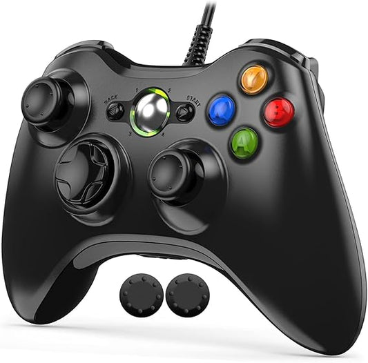 Xbox コントローラー 有線 [2025アップグレード版] ＥＮＫＥ Xbox 360 コントローラー PC ゲームパッド USB接続 遅延なし 高耐久ボタン 人体工学 二重振動 ジョイスティックをアップグレード Microsoft Xbox Slim 360/PC/Windows7/8/10に対応 アシストキャップ 2枚付き(ブラック)