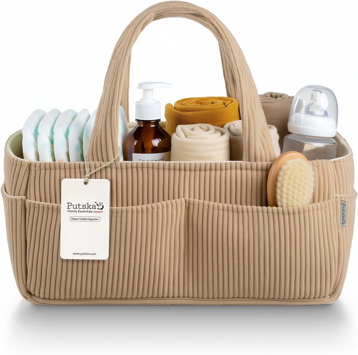 PUTSKA Diaper Caddy Velvet Stripe Brown