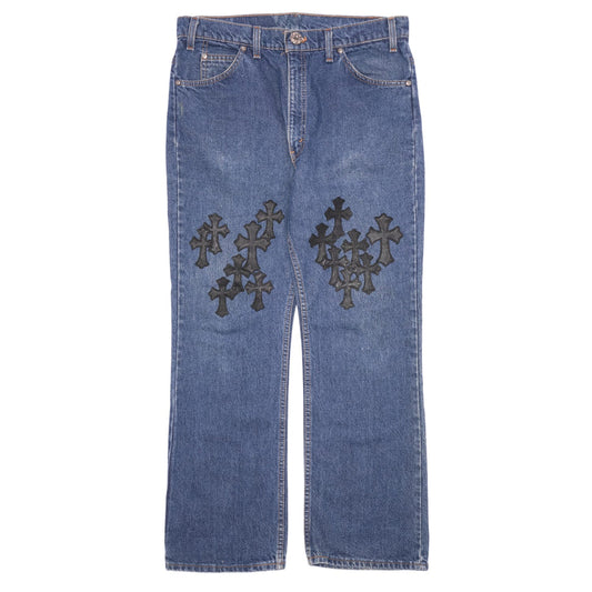 CHROME HEARTS '20 PATCH' DARK WASH JEANS