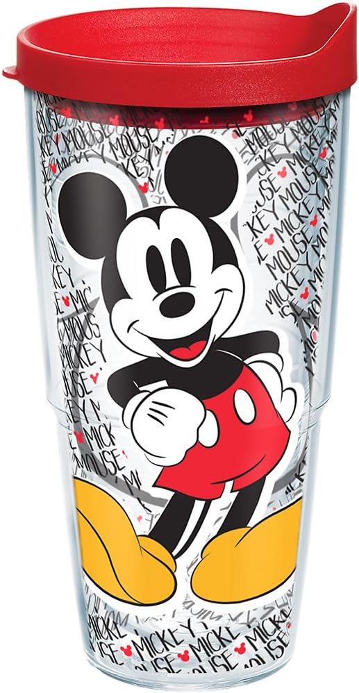 Tervis Disney - Vaso con estampado de nombre de Mickey Mouse con envoltura y tapa roja, 24 onzas, transparente, 1 unidad (paquete de 1)