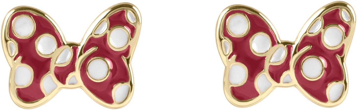 Minnie Mouse Gold Plated Screw Back Earrings with Red Dots Design for Girls, One Size, Gold Plated Brass, Not a Gemstone