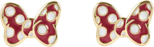 Minnie Mouse Gold Plated Screw Back Earrings with Red Dots Design for Girls, One Size, Gold Plated Brass, Not a Gemstone