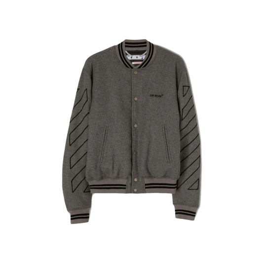 OFF-WHITE DIAG OUTLINE WOOL VARSITY JACKET GREY