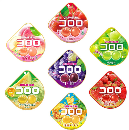 Coloro Gummy, 7 Types Assortment Set, Food Comparison, Kyoho Shine Muscat, Pure Water White Peach, Crown Melon, Okinawa Pine, Red Chope, Satonishiki