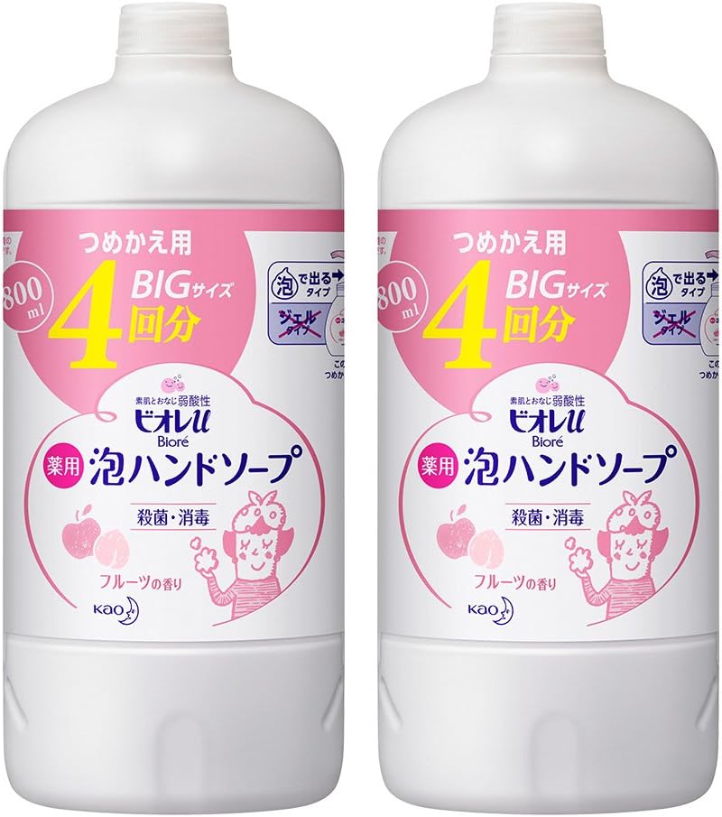 Biore U Foaming Hand Soap Fruit Refill, 27.6 fl oz (800 ml) x 2 Pack Set