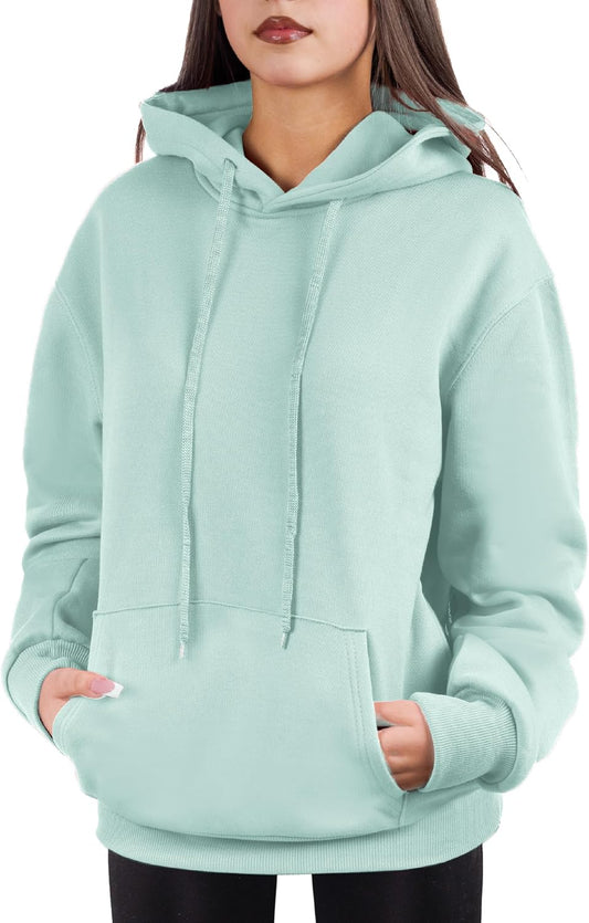 Sudadera de gran tamaño con capucha para mujer, mezcla de algodón y forro polar suave, acogedora sudadera para todos los días