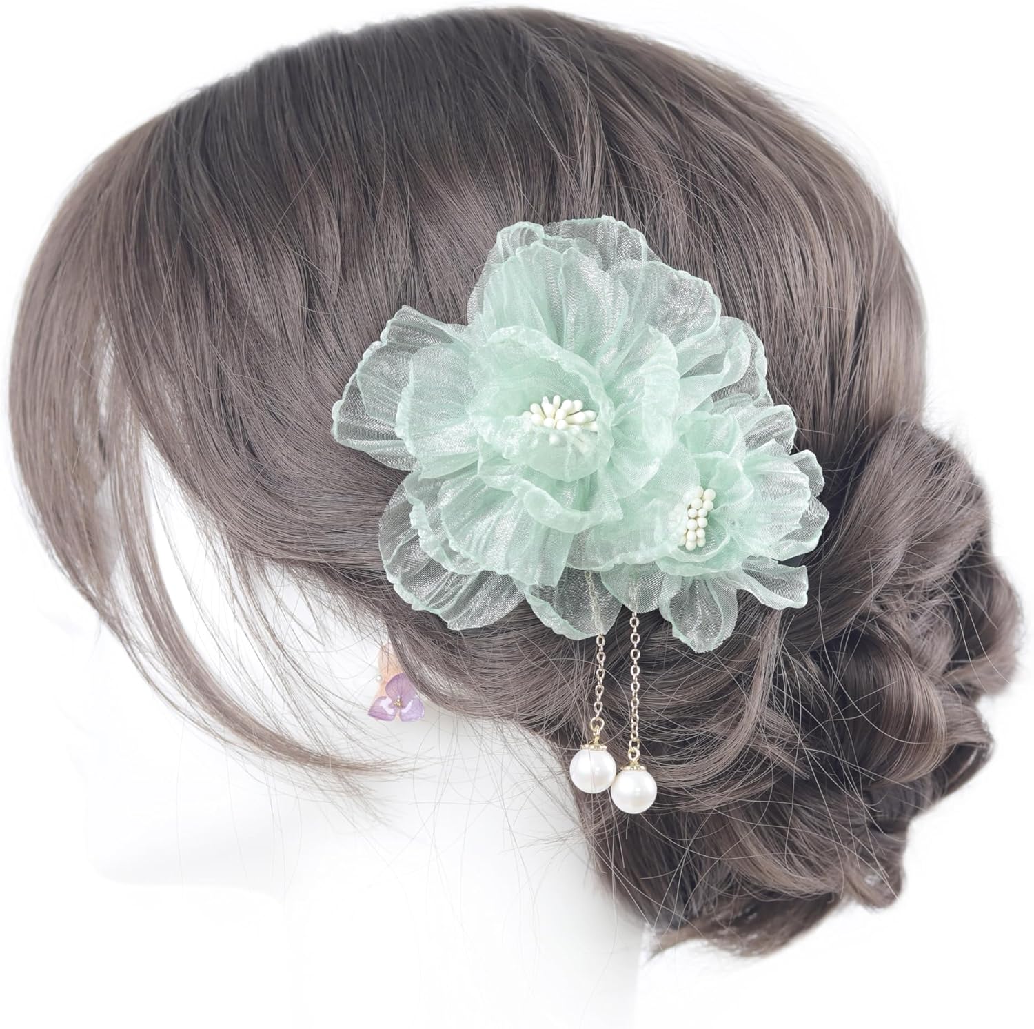 [NANA Handmade] Hair Ornament, Clip, Swaying Pearl Beads, Yukata, Kimono, Fireworks Display, Simple, Flower, Short, Hakama, Coming-of-Age Ceremony, Graduation Ceremony, Front Photography, Bride