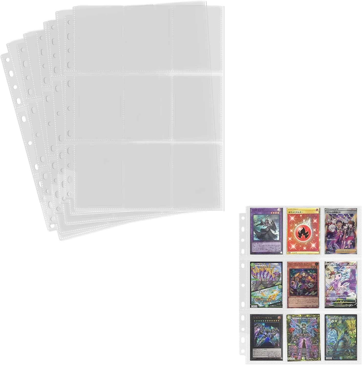 WISSUA Trading Card File, Card File, Compatible with 2 Holes, 3 Holes, 4 Holes, 9 Pocket Card Sheets, Vinyl, Collect Pokemon, Yu-Gi-Oh, and Other Cards, Pocket Size 2.8 x 3.5 inches (7 x 9 cm), Double